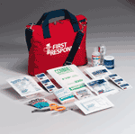 First Responder Kit- This comprehensive kit contains the essential first aid supplies you need in a medical emergency. This 100 denier cordura bag with handle, padded shoulder stap, four zippered mesh pockets & five nylon pockets includes CPR devices, dressings, bandages, tapes, biohazard bags, gloves and more. Plus, there's still room for your own personal medical supplies. 