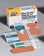 5 Curad Knuckle & 5 large fingertip fabric bandages - 10 per single unit box.  Our specially shaped fingertip and knuckle bandages are made of a flexible fabric designed to stretch when you stretch while strong adhesive holds the bandage firmly in place. Each bandage is contained in an individually sterilized package, which greatly reduces the possibility of infection. 