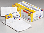 4" Compress bandage, off center - 1 per box, tray of 10 boxes.  An asset to any trauma kit, our versatile 4" off-center compress serves as a sterile wound and trauma dressing. The non-stick surface can be used as a major/minor wound pad, a wrap for head wounds or can be compressed over a wound and either tied or secured with first aid tape. This item meets ANSI Z308.1 - 1998 standards.