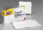 2" Compress bandage, off center - 4 per single unit box.  An asset to any trauma kit, our versatile off-center 2" compress serves as a sterile wound and trauma dressing. The non-stick surface can be used as a major/minor wound pad, a wrap for head wounds or can be compressed over a wound and either tied or secured with first aid tape.