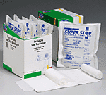 3"x5" to 6"x5" Super Stop, expandable, wound care bandage - 4 per box.  Our ultra-versatile Super Stop expandable bandage is an asset to any trauma kit. Doubles as a sterile wound and trauma dressing as well as a sling to secure a splint. The non-stick surface protects the wound when applied with pressure to control bleeding.