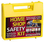49 piece Home Shop Safety Kit- Large kit for your basic home shop needs. Contains eye and ear protection, dust masks, first aid supplies and wound care items. Compartmental organizers keep your supplies neatly organized and easy to find. Wall mountable.