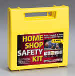 107 piece Home Shop Safety Kit- Extra large kit for all your shop safety requirements. Contains ear and eye protection, dust masks, basic first aid supplies and wound care items. Kit has compartmental organizers to keep your supplies neatly organized and easy to find. Wall mountable.
