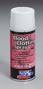 Our blood clotting spray helps control superficial bleeding by forming an immediate porous, skin-like film over minor cuts and abrasions. Promotes healing and helps prevent infection. Contains no fluorocarbons, so it's environmentally safe. Active ingredients: Lidocaine 4%, Benzethonium Chloride 0.2% in concentrated hydrophyllic, specially processed gum tragacanth and karaya 95.8% by weight.
