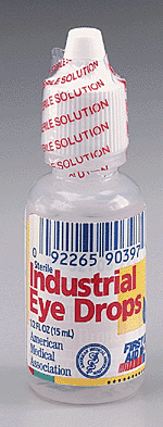 Our Industrial Eye Drops help soothe and bring relief to eyes that have been subjected to industrial glare (welders' arc or other workplace irritants). Also relieves redness and dryness caused by wind and sun. Active Ingredient: Polyvinyl alcohol 1.4%, Phenylephrine Hydrochloride 0.12%.