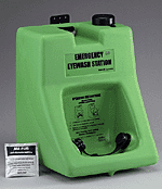 Quick care is crucial when treating an eye injury. This 15-minute, self-contained, gravity-fed emergency eye wash station helps relieve eye irritation, discomfort, burning, stinging or itching by removing loose foreign material, chlorinated water, smog and pollen. Comes with Eyesaline concentrate, ABA antibacterial additive and exclusive "full flow" nozzles to cover a wide area around the eyes. Nozzle strap is easily removed to activate flushing. Does not include eye wash sign.