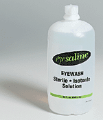 Eyesaline Eyewash bottles contain sterile, buffered, isotonic, saline solution. Containers have have convenient twist-off tabs and nozzles that provide extended flow. A single-use product.