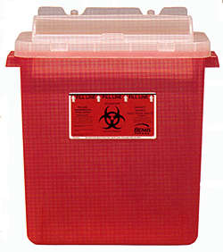 Our Bemis 2 gallon Sharps container is designed to provide the features you require. The container provides open access for disposal of a variety of shapes and sizes of sharps, (i.e. needles and syringes, vials, test tubes and glass slides) in controlled areas such as nurse's stations, med carts, laboratories and pharmacies. The lid features a needle key for the safe removal of needles when necessary. Bemis two-gallon containers can be wall-mounted or used freestanding. This Sharps container is latex and heavy metal free for added safety.
