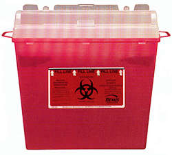 Our 5 qt. SharpSentinel container is designed to provide cost-effective sharps disposal together with the safety features you require. Ideal for areas where space and staff supervision is limited, the SharpsSentinel easily secures and locks onto an unobtrusive wall-mounting bracket. Rotating cylinder top permits safe, convenient hands-free disposal of sharps, including 60cc syringes. Rotating lid closes automatically
