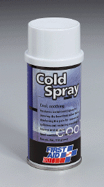 Cold Spray- Produces instant cold for drawing heat from minor burns, reducing swelling for bruises and sprains, and deadening the pain for removal of splinters.