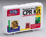 2-person CPR kit-Kit contains 2 Rescue Breather CPR one-way valve faceshields, 4 exam quality gloves, 2 personal antimicrobial wipes and 1 biohazard bag.  Plastic case.